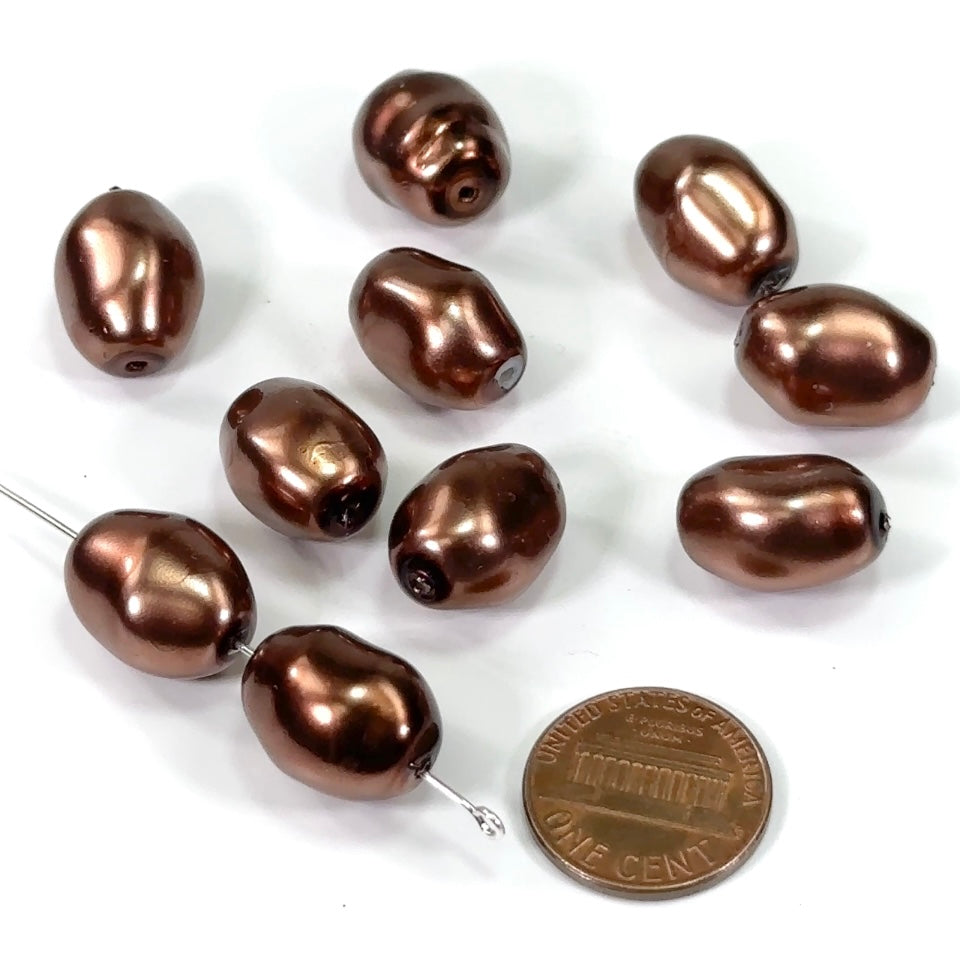 Czech Fancy Large Baroque Glass Pearls 16x12mm Brown color 10 pieces CL443