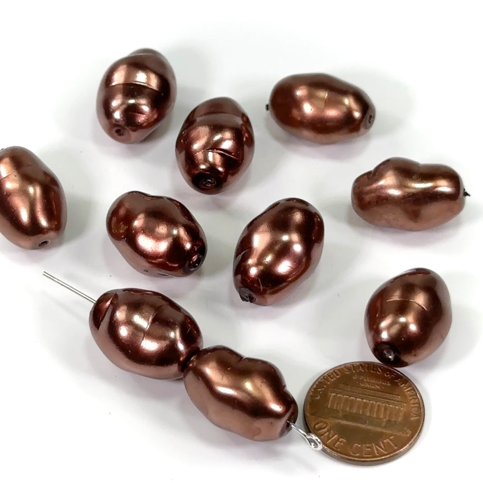 Czech Fancy Large Baroque Glass Pearls 20x14mm Brown color 10 pieces CL444