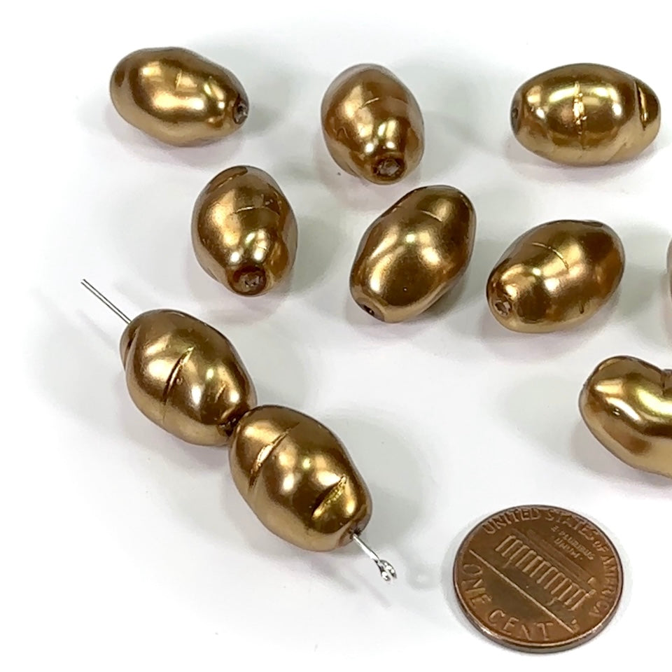 Czech Fancy Large Baroque Glass Pearls 20x14mm Monte Carlo Gold color 10 pieces CL446