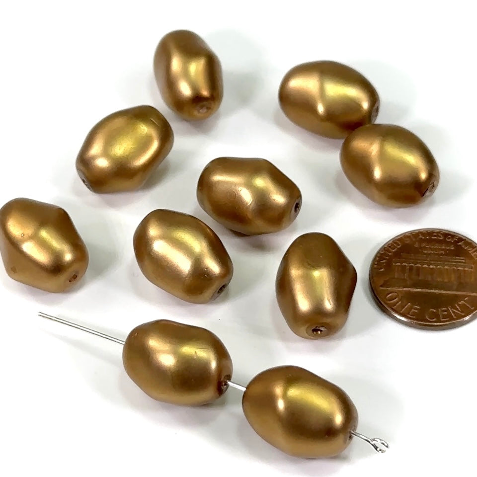 Czech Fancy Large Baroque Glass Pearls 16x12mm Monte Carlo Gold Matt color 10 pieces CL448