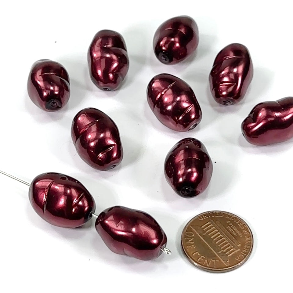 Czech Fancy Large Baroque Glass Pearls 20x14mm Burgundy color 10 pieces CL450