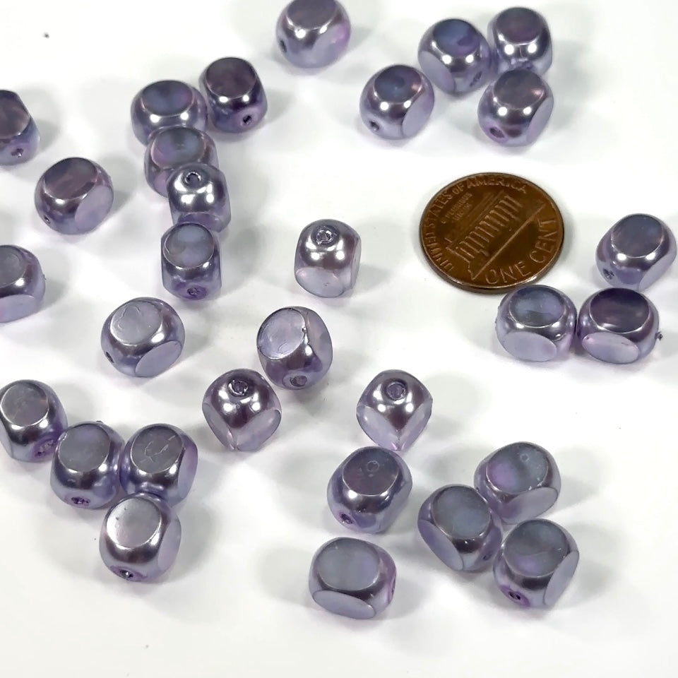 Light Purple Faceted Pearl Czech Fire Polished 4cut Rounded Cube Shaped Faceted Glass Beads 10x8mm 30pcs CL460