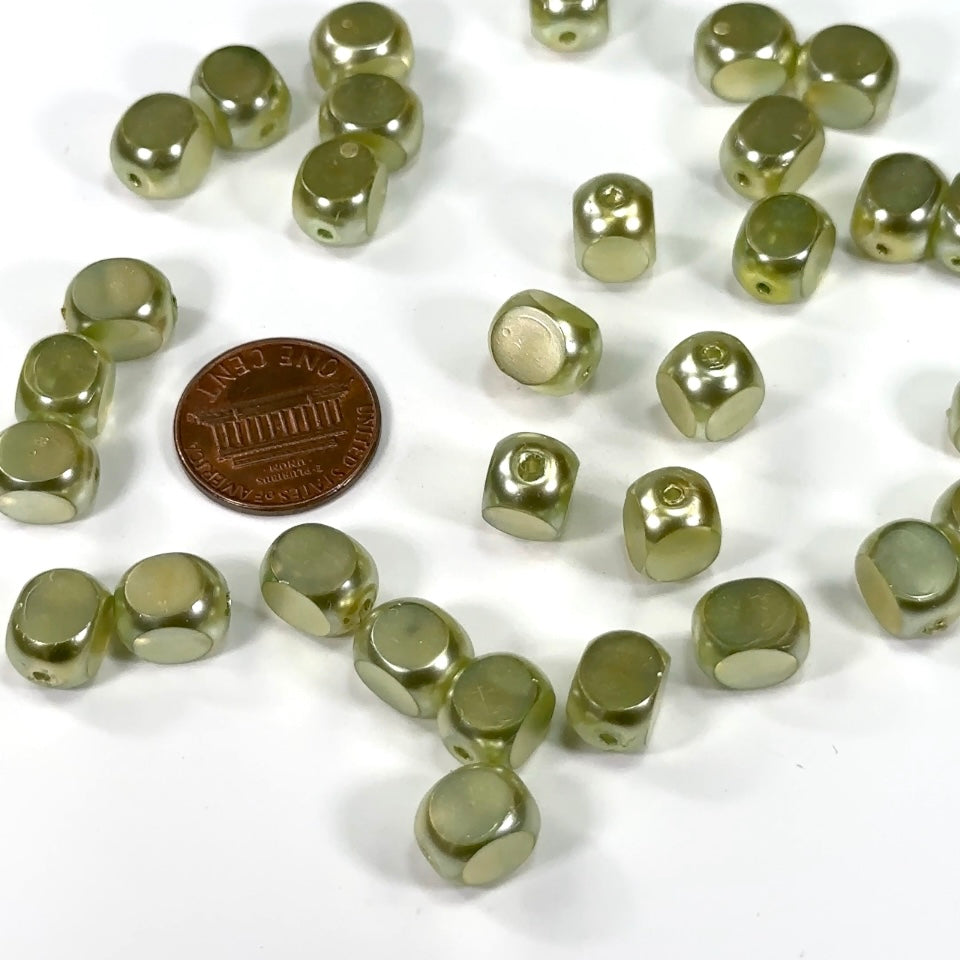 Light Green Faceted Pearl Czech Fire Polished 4cut Rounded Cube Shaped Faceted Glass Beads 10x8mm 30pcs