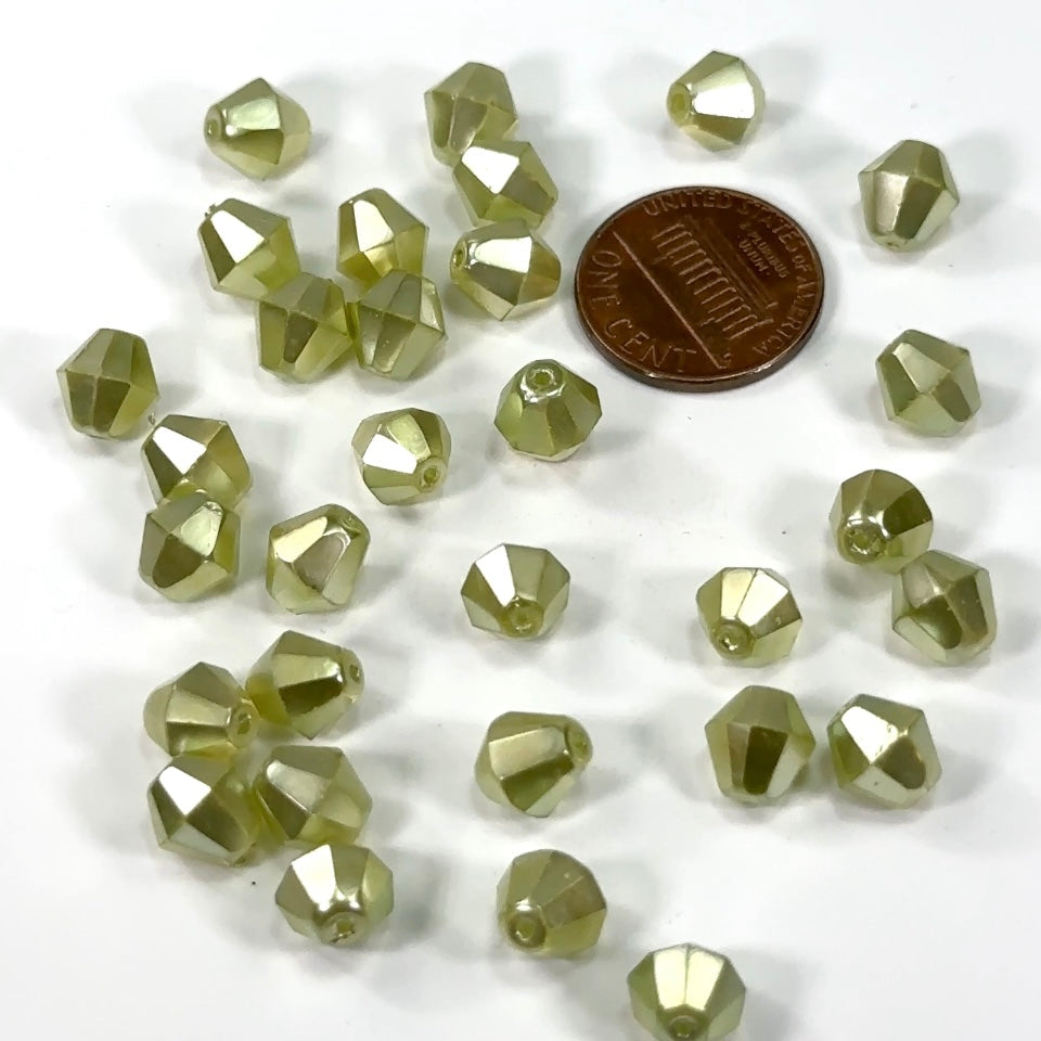 Light Green Faceted Pearl Czech Fire Polished Bicone Shaped Faceted Glass Beads 8mm 30pcs