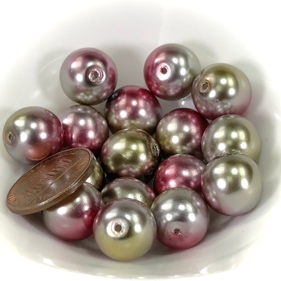 Czech Round Glass Imitation Pearls Light Green Pink 2tone Pearl color 10mm 12mm 14mm