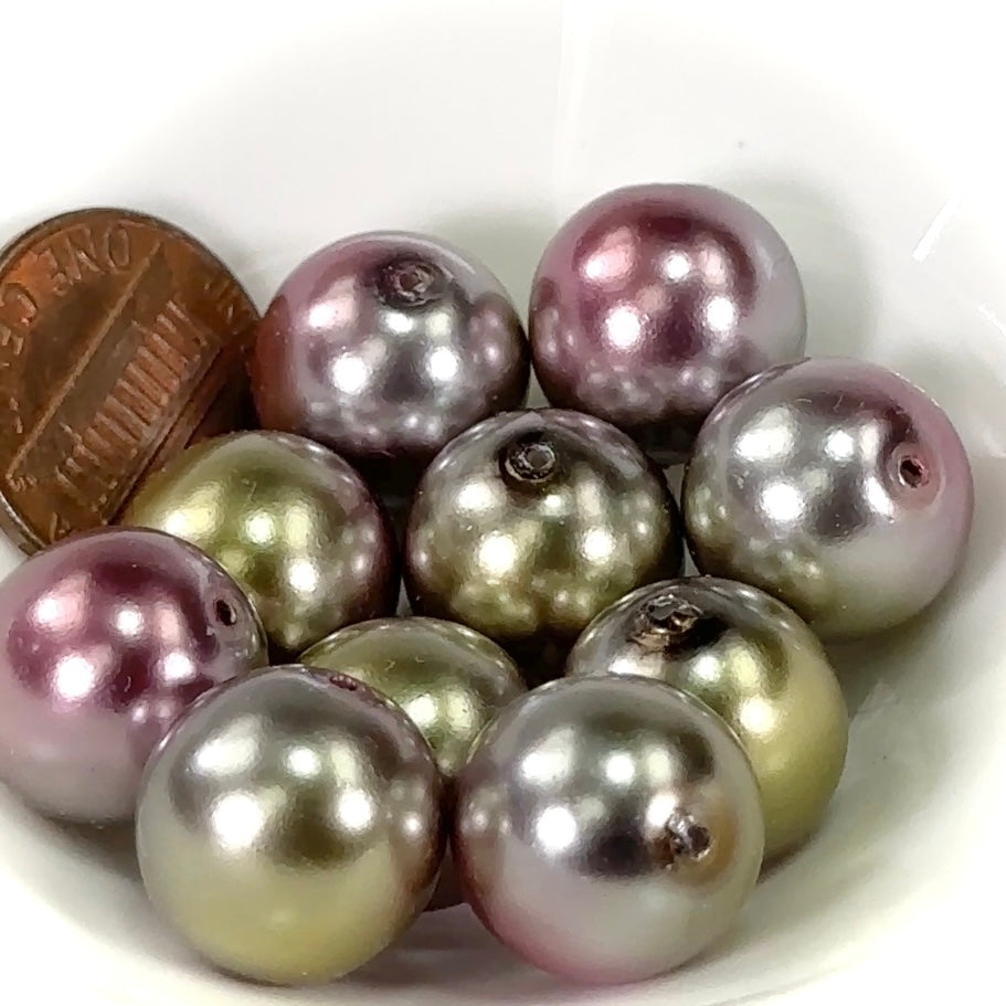 Czech Round Glass Imitation Pearls Light Green Pink 2tone Pearl color 10mm 12mm 14mm