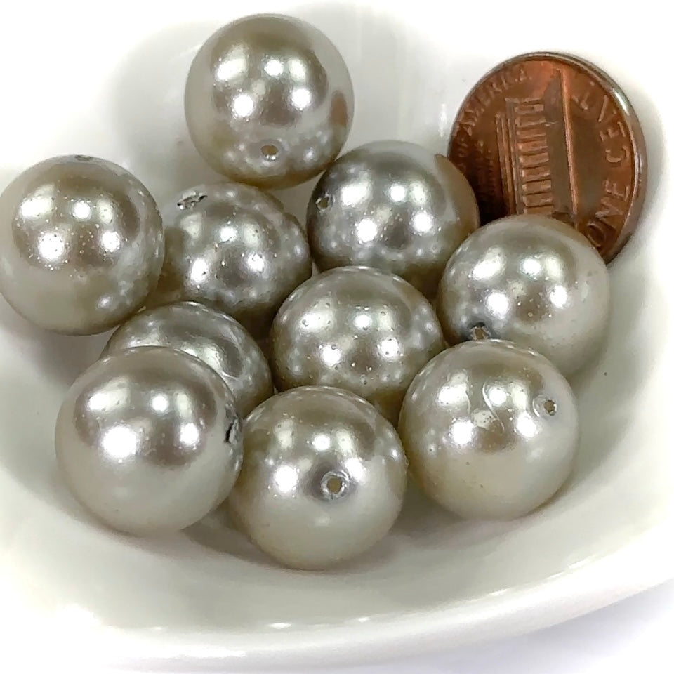 Czech Round Glass Pearls 14mm Light Grey Silver Pearl color 10 pieces CL483
