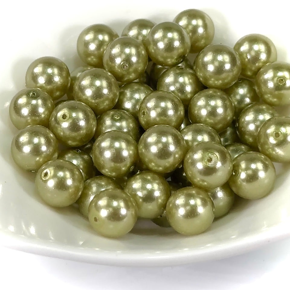 Czech Round Glass Imitation Pearls Light Green Olivine Pearl color