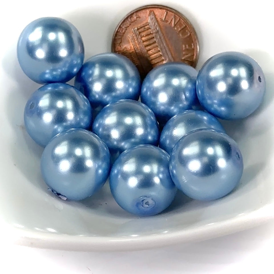 Czech Round Glass Imitation Pearls Light Blue 2 Pearl color 14mm 10 pieces CL486