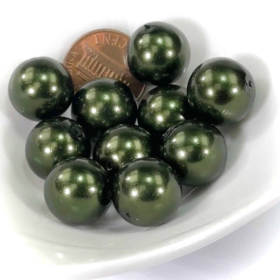 Czech Round Glass Imitation Pearls Hunter Green color 6mm 8mm 12mm 14mm