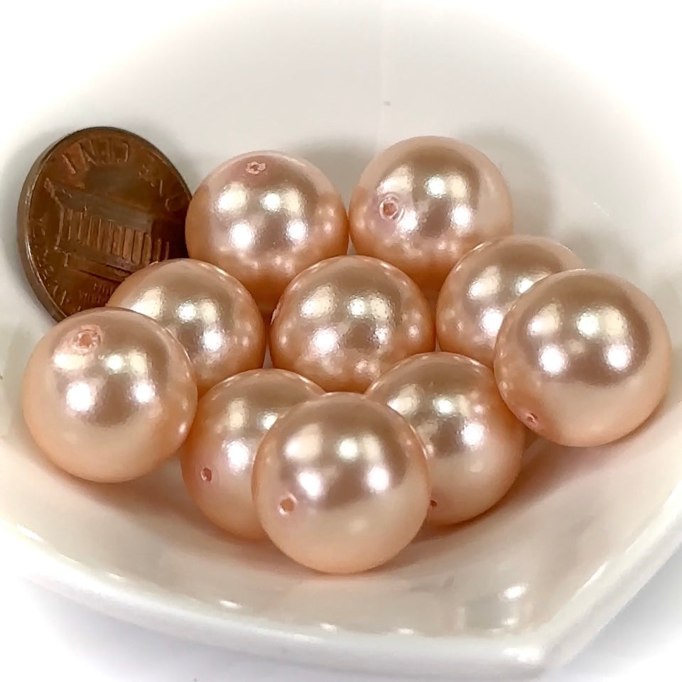 Czech Round Glass Pearls 14mm Pink Pearl color 10 pieces CL491