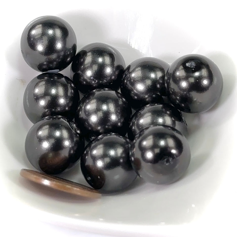 Czech Round Glass Imitation Pearls Black Pearl color 14mm 10 pieces CL492