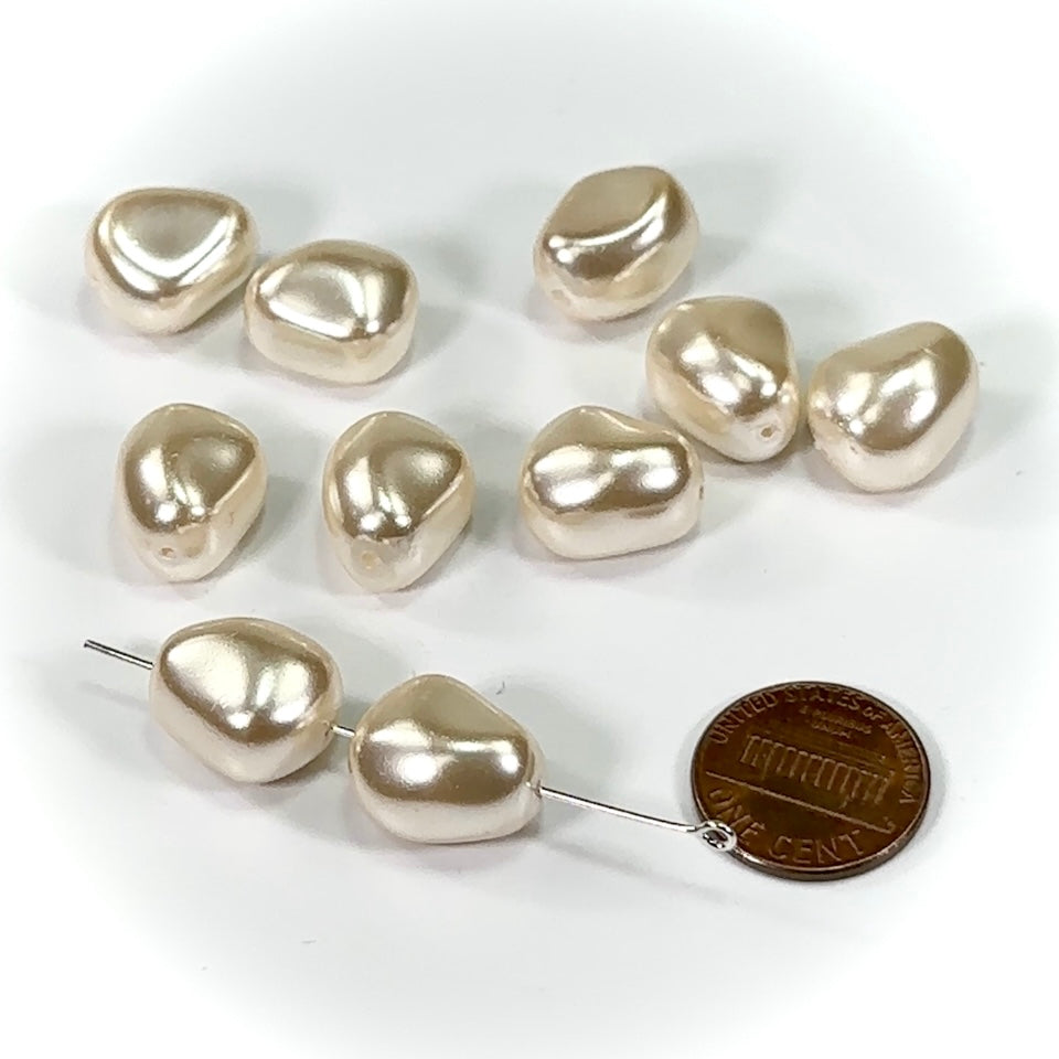 Czech Round Glass Squished Potato Pearls 16x13mm Off White Pearl color 10 pieces CL495