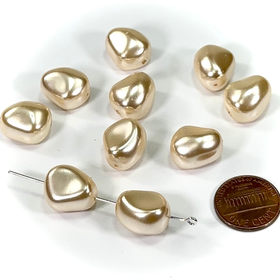 Czech Round Glass Squished Potato Pearls 16x13mm Cream Pearl color 10 pieces CL496