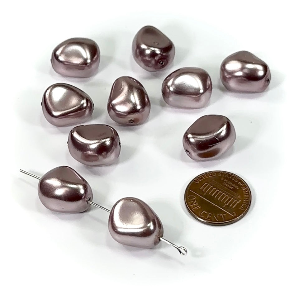 Czech Glass Squished Potato Pearls 16x13mm Lavender Pearl color 10 pieces CL499