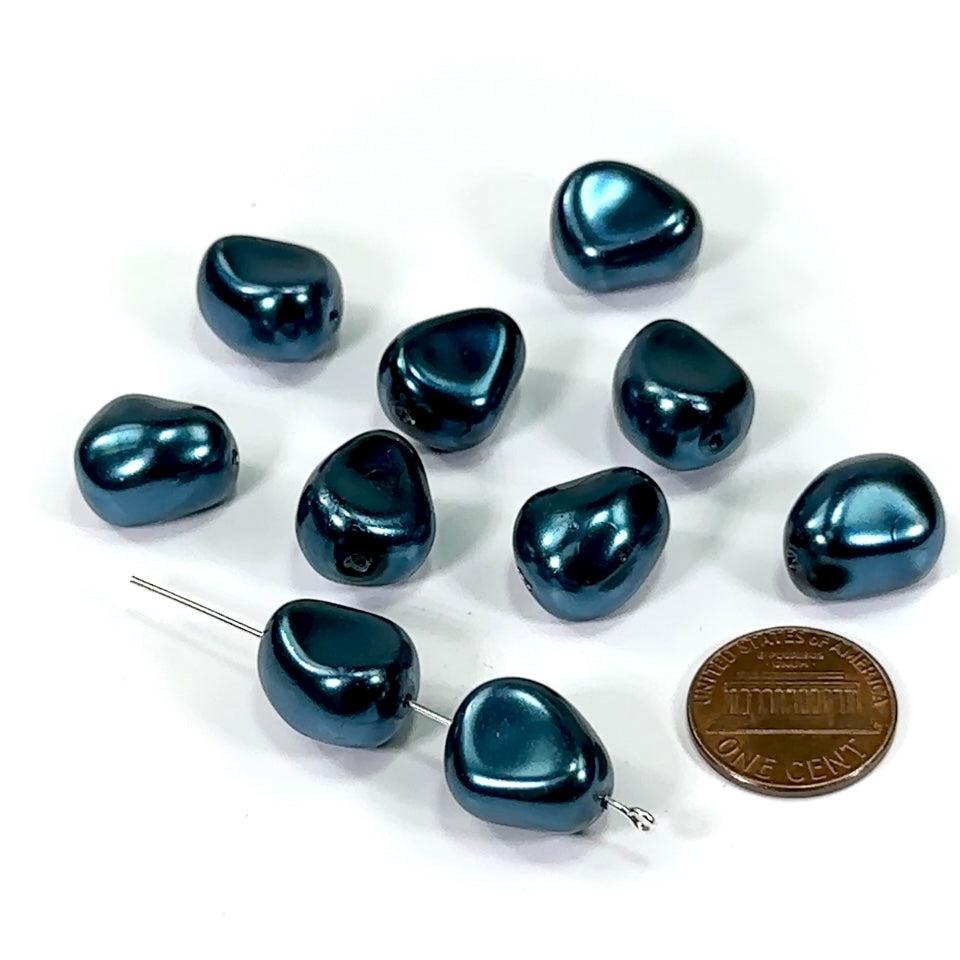 Czech Glass Squished Potato Pearls 16x13mm Teal Blue Pearl color 10 pieces CL500