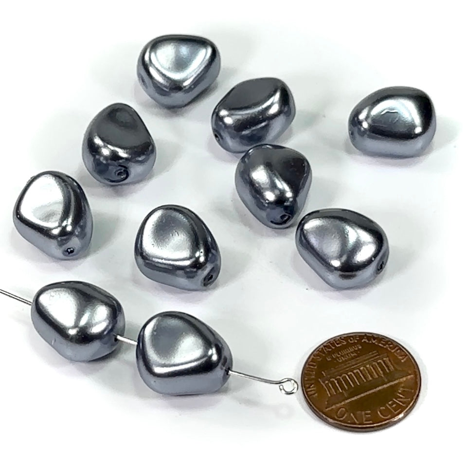 Czech Glass Squished Potato Pearls 16x13mm Hematite Pearl color 10 pieces CL502