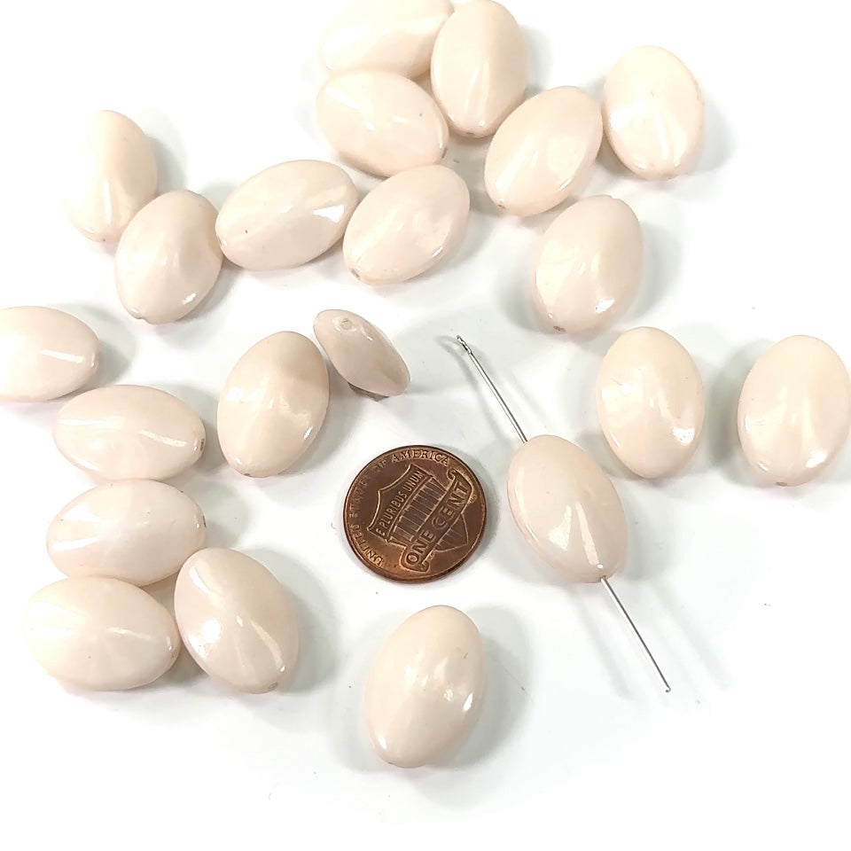 Czech Pressed Druk Fancy Oval Glass Beads 20x14mm Light Beige Ivory 20pcs CL508