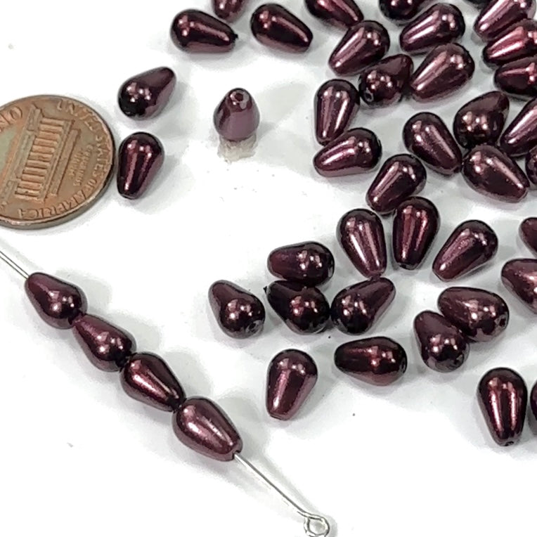 Czech Fancy Pear Shape Glass Pearls 8x5mm Burgundy 50 pieces CL512