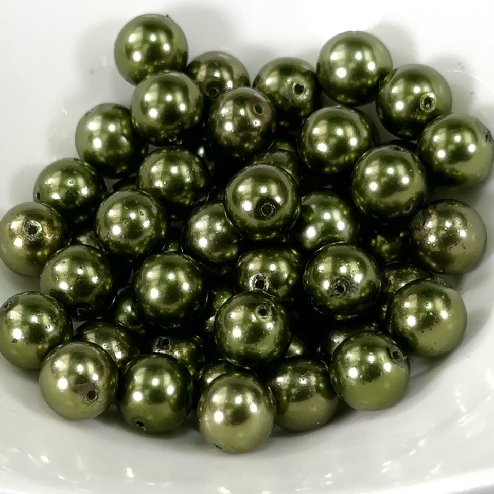 Czech Round Glass Imitation Pearls Dark Green Olivine Pearl color 8mm 10mm