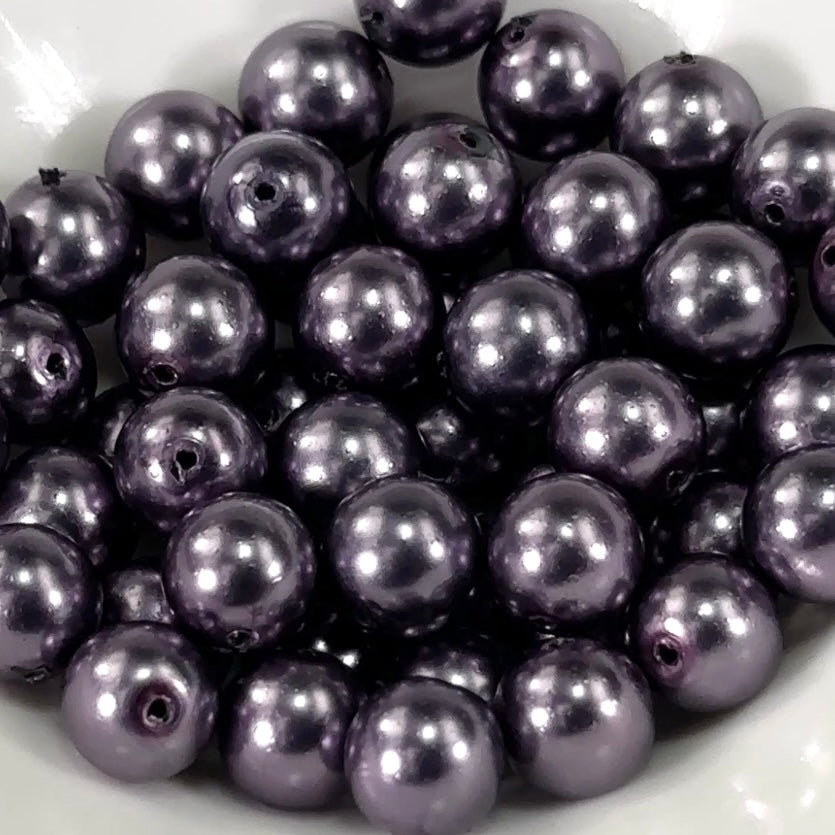 Czech Round Glass Imitation Pearls Rich Purple #2 Pearl color 6mm 8mm