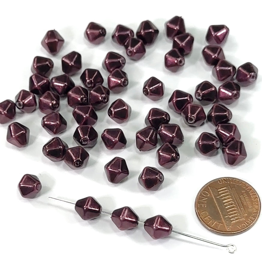 Czech Fancy Smooth Bicone Glass Pearls 8mm Burgundy Pearl color 50 pieces CL565