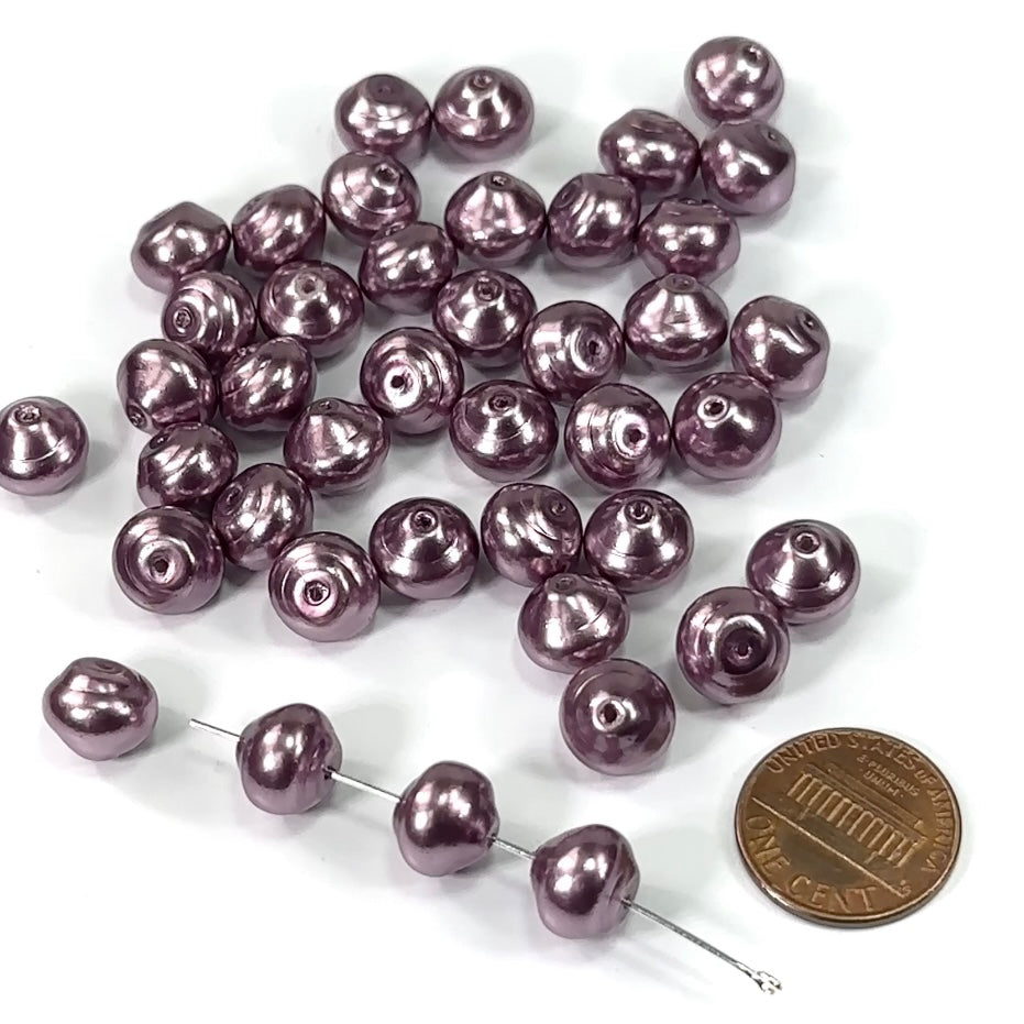 Czech Fancy Glass Pearls 9x10mm Lavender Purple Pearl color 40 pieces CL568