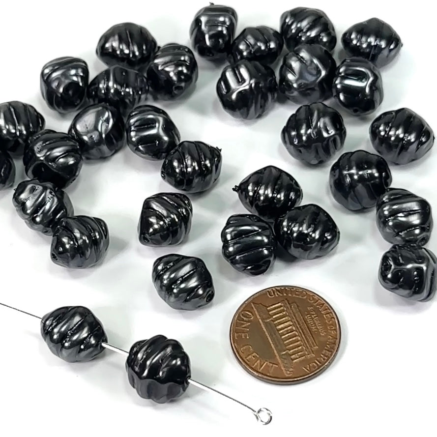 Czech Fancy Glass Pearls 12x11mm Dark Grey Hematite Pearl color 30 pieces CL594