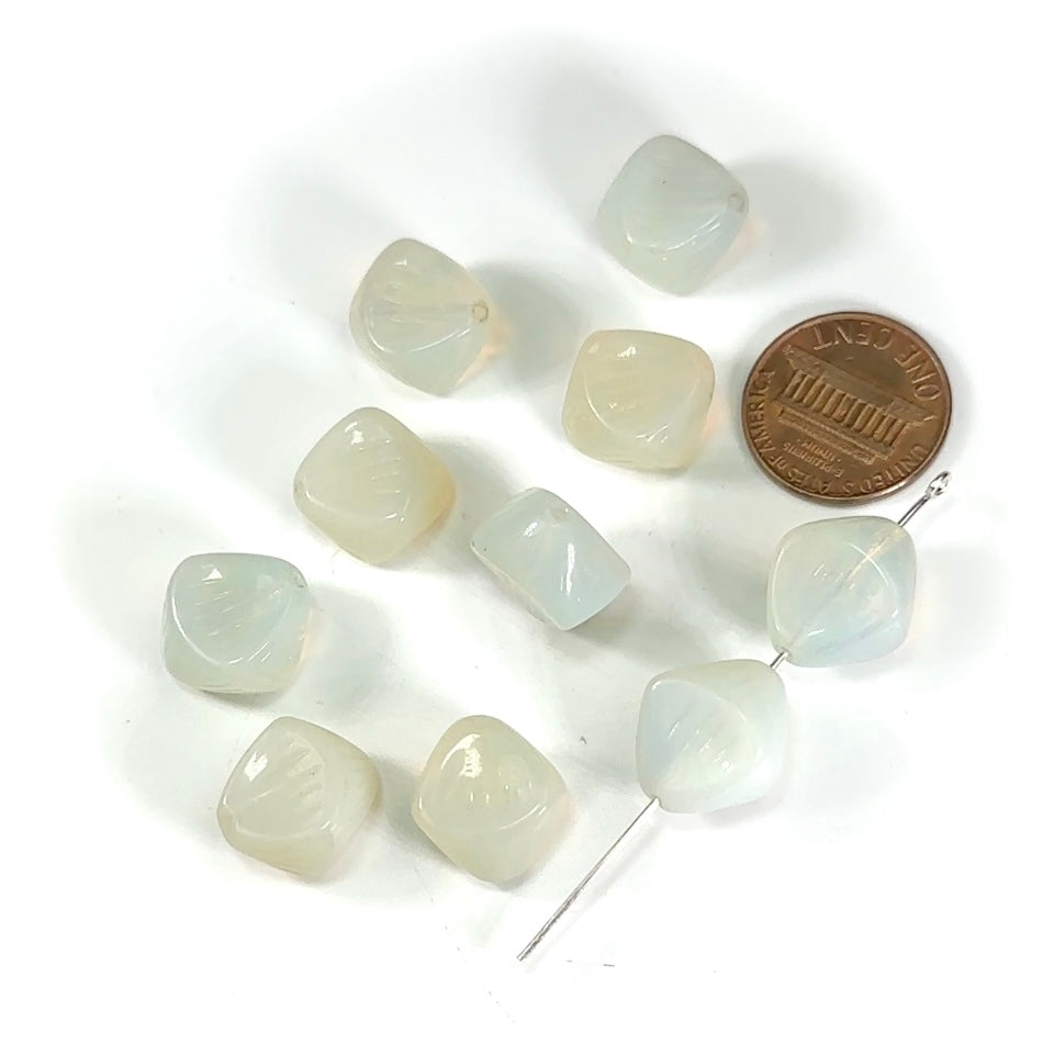 Czech Pressed Druk Flattened Bicone Shaped Glass Beads 15x14mm Opal milky color 10pcs CL598
