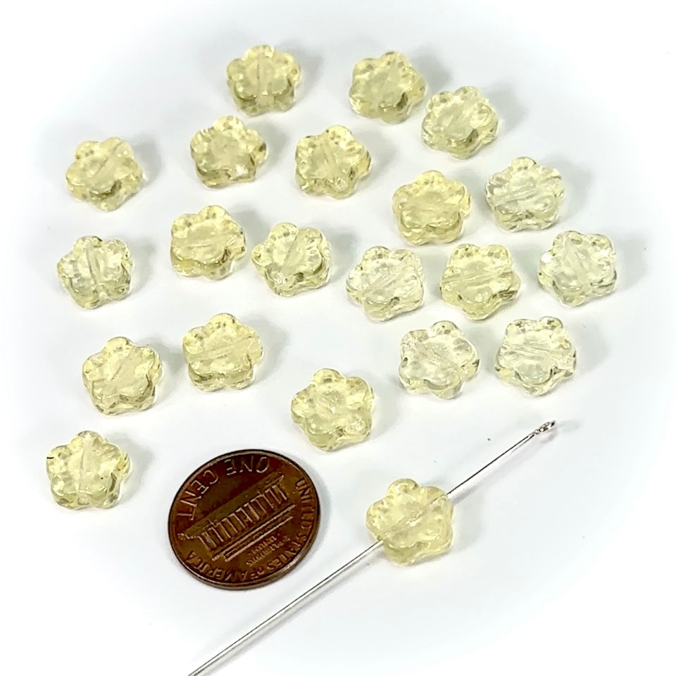 Czech Pressed Druk Flower Side Drilled Glass Beads Jonquil Light Yellow 10mm 20pcs CL604