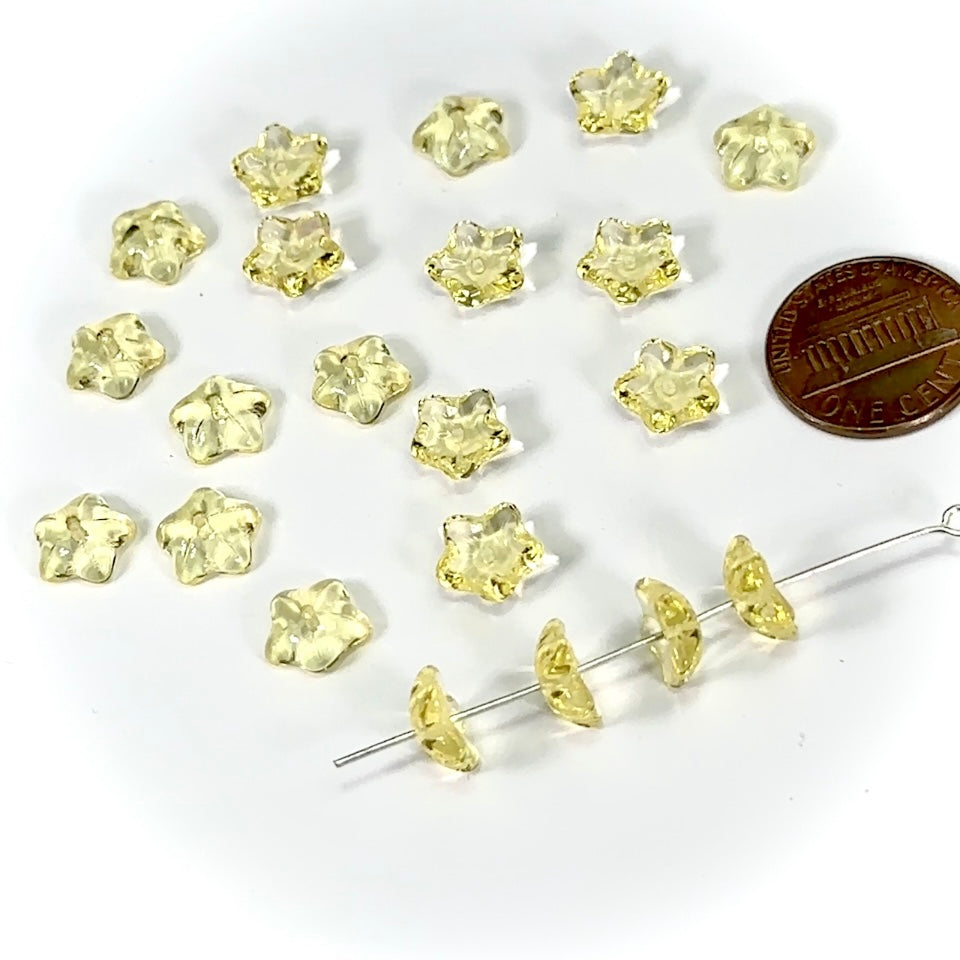 Czech Pressed Druk Flower Center Drilled Glass Beads Jonquil Light Yellow 10mm 20pcs CL605