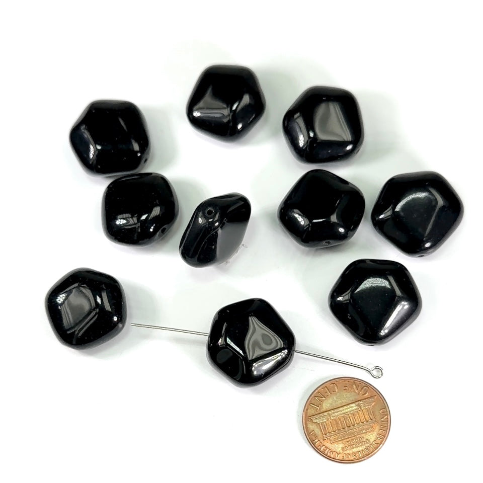 Czech Pressed Druk Pentagon Shaped Glass Beads 20mm Black 10pcs CL611