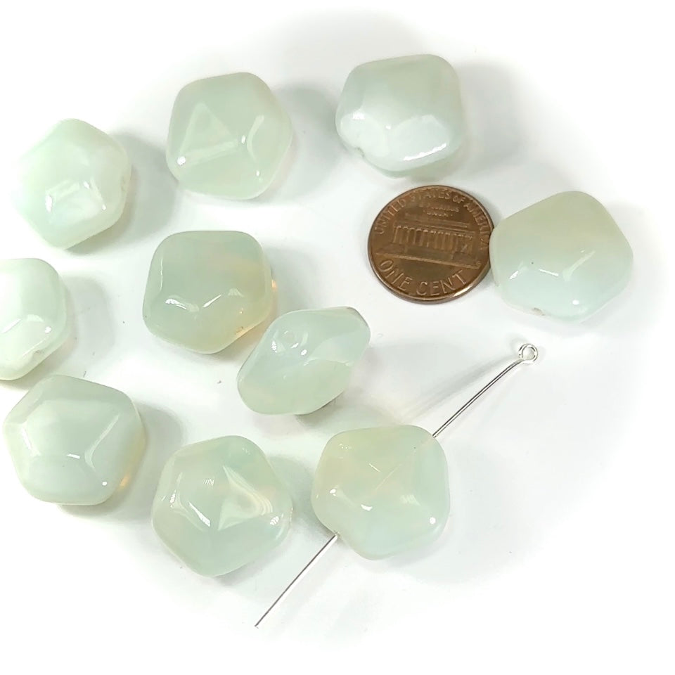 Czech Pressed Druk Pentagon Shaped Glass Beads 20mm Opal milky color 10pcs CL612