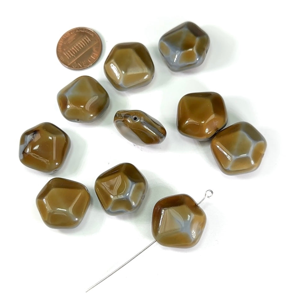 Czech Pressed Druk Pentagon Shaped Glass Beads 20mm Stone opaque color 10pcs CL615