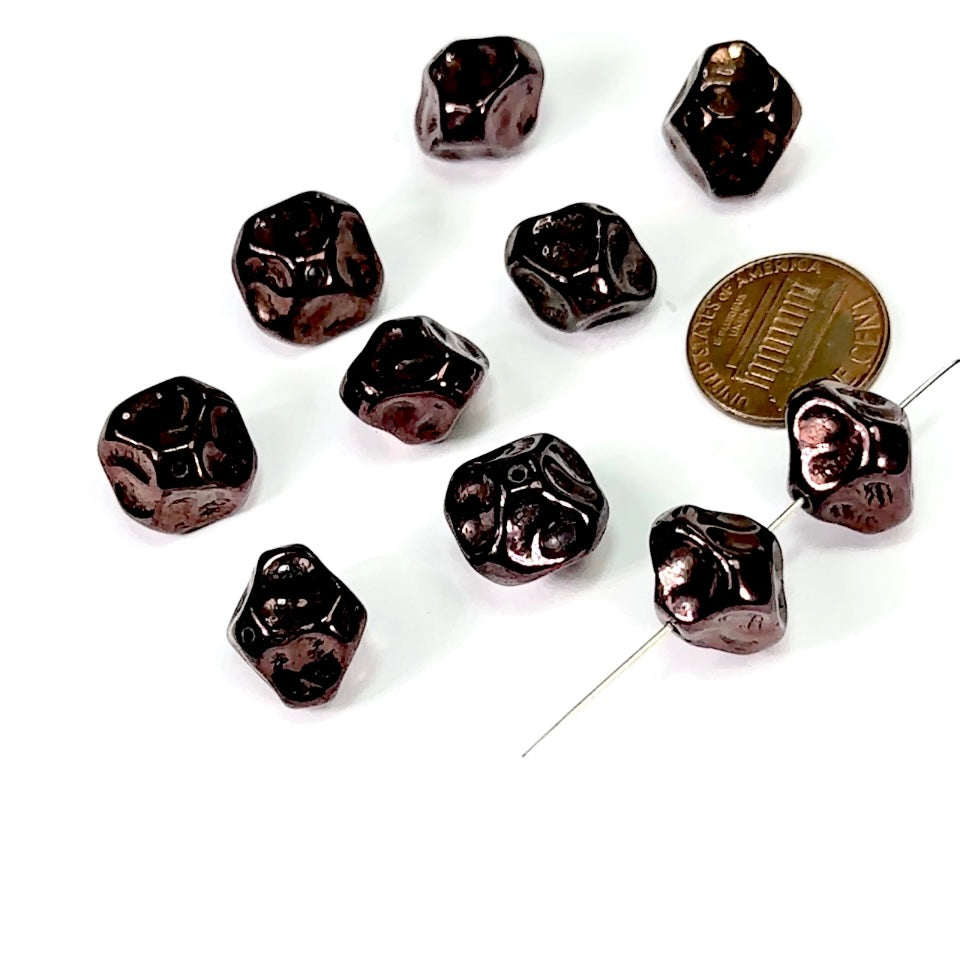 Czech Pressed Druk Fancy Baroque Shape Center Drilled Glass Beads Purple Iris 12x14mm 10pcs CL616