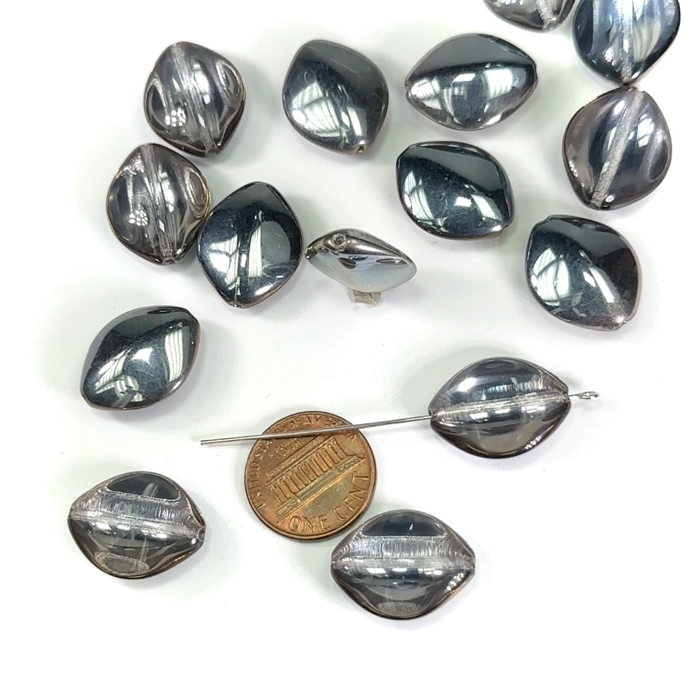Czech Pressed Druk Smooth Fancy Shaped Glass Beads 20x16mm Crystal Half Coated Grey Metallic 15pcs CL654
