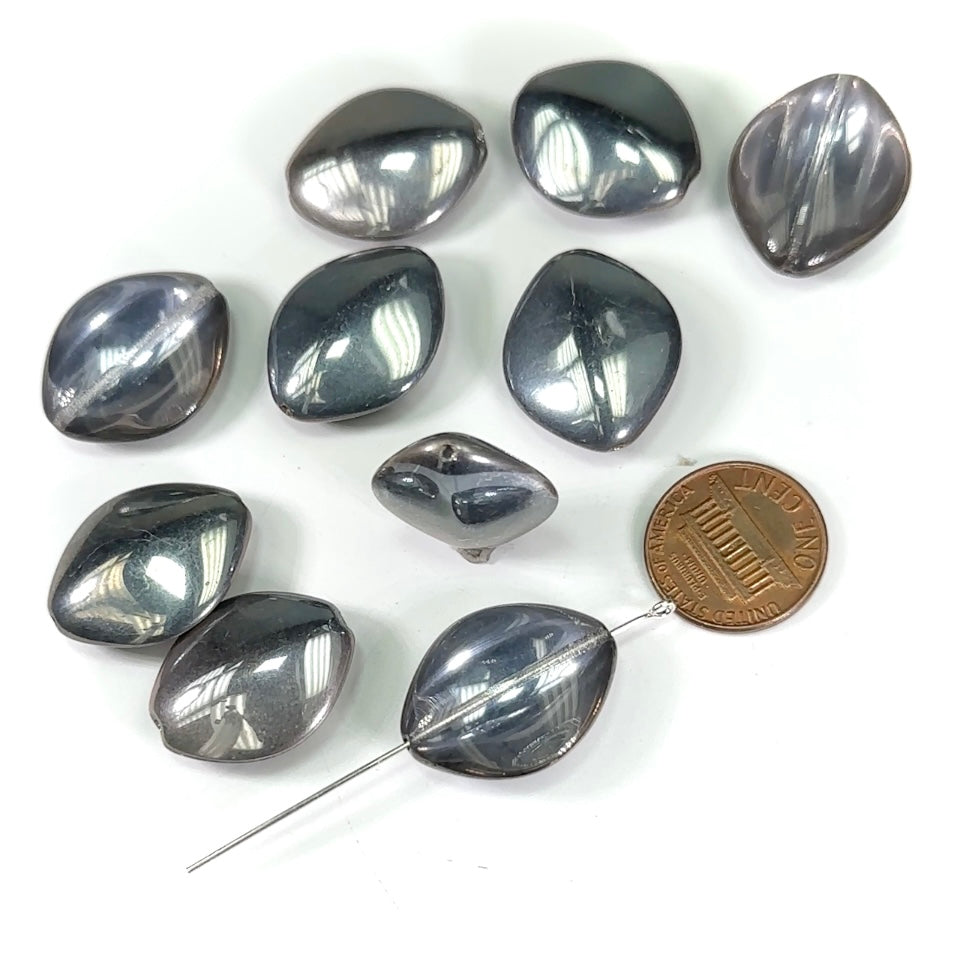 Czech Pressed Druk Smooth Fancy Shaped Glass Beads 24x19mm Crystal Half Coated Grey Metallic 10pcs CL655