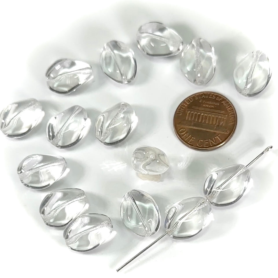 Czech Pressed Druk Fancy Shaped Glass Beads 15x11mm Crystal Clear 15pcs CL657
