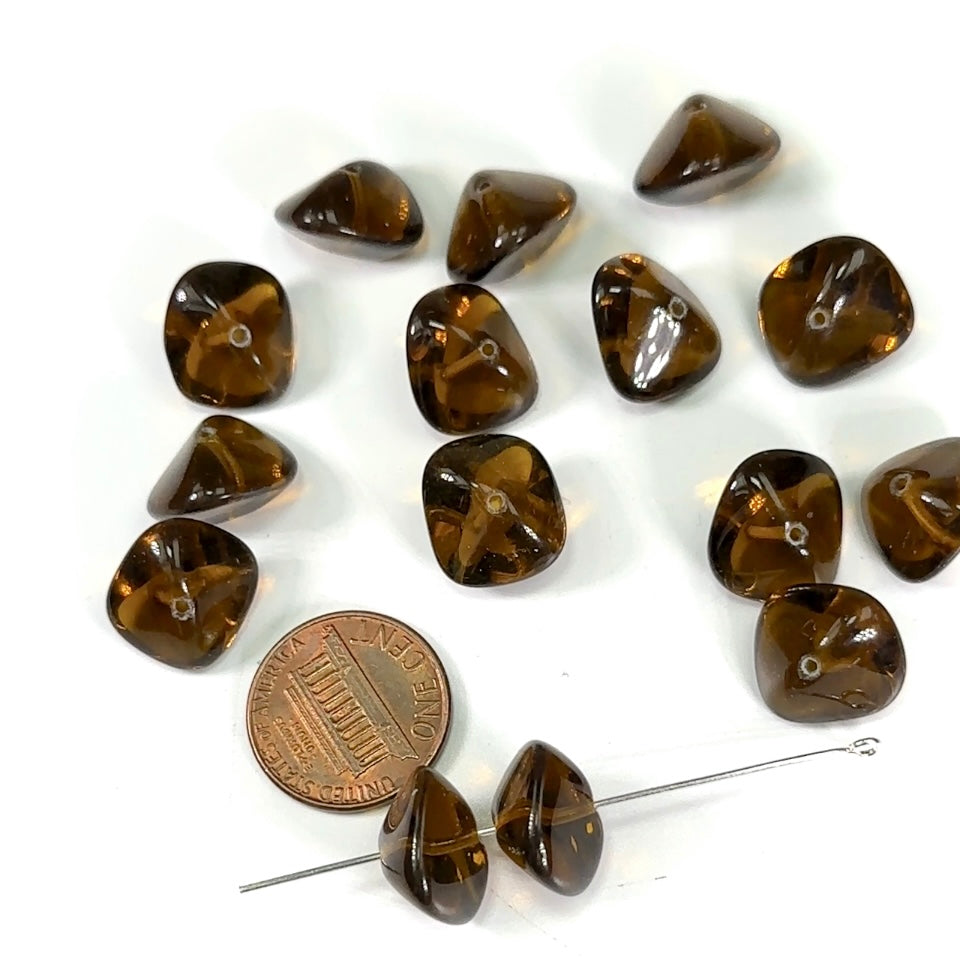 Czech Pressed Druk Fancy Saucer Glass Beads 10x15mm Smoked Topaz Brown 15pcs CL670