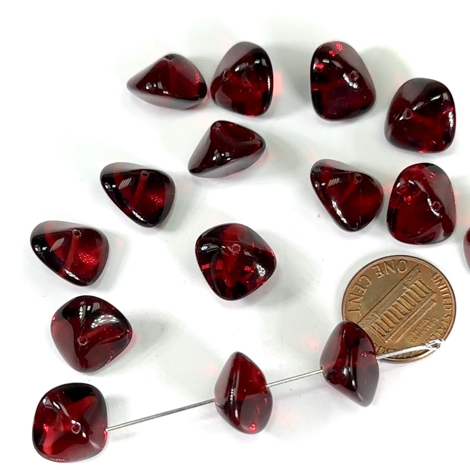 Czech Pressed Druk Fancy Saucer Glass Beads 10x15mm Ruby Red 15pcs CL671