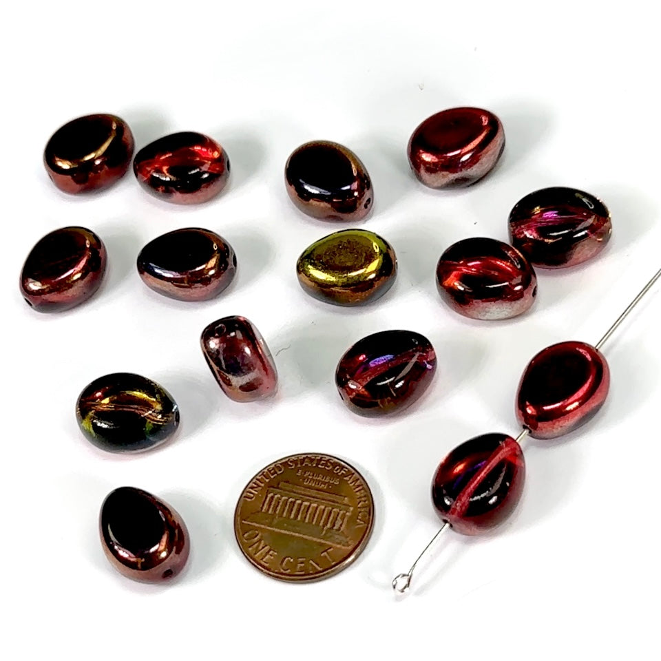 Czech Pressed Druk Flattened Chunky Glass Beads Crystal Red Peacock coated 14x11mm 15pcs CL674