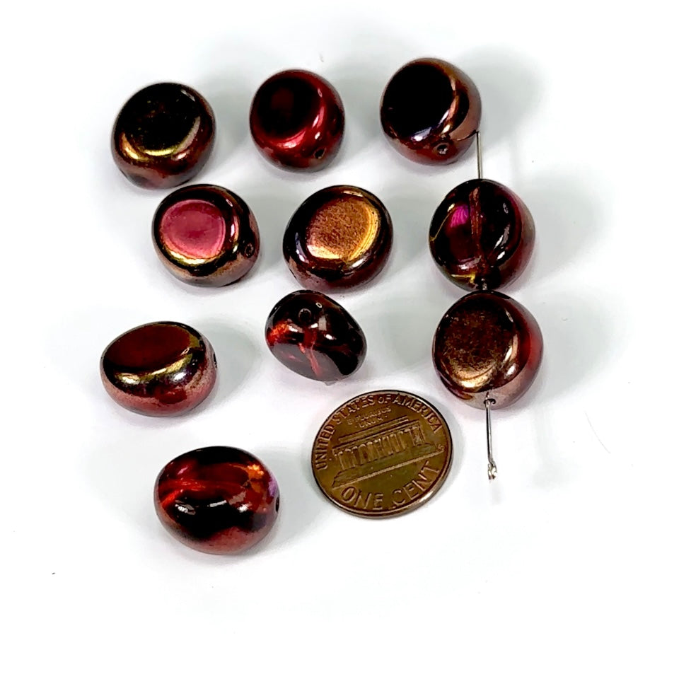 Czech Pressed Druk Flattened Chunky Glass Beads Crystal Red Peacock coated 16x14mm 10pcs CL675