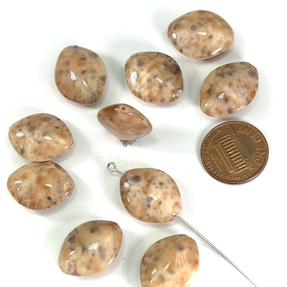 Czech Pressed Druk Smooth Fancy Shaped Glass Beads 20x16mm Beige Spec Lacquered  10pcs CL685