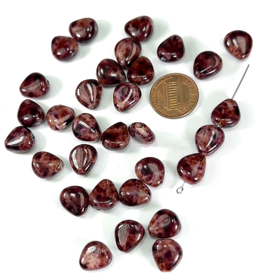 Czech Pressed Druk Fancy Shaped Glass Beads 12x10mm Brown Spec Lacquered 30pcs CL686
