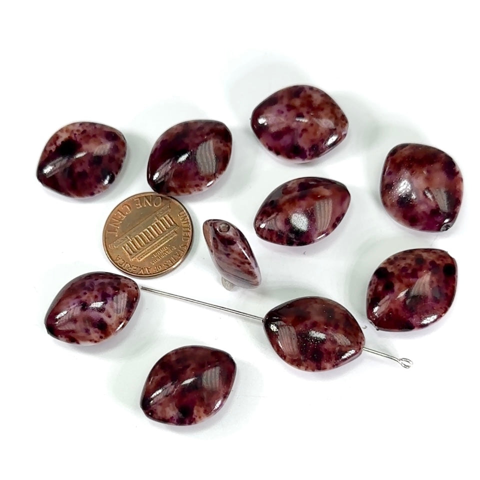 Czech Pressed Druk Smooth Fancy Shaped Glass Beads 20x16mm Brown Spec Lacquered  10pcs CL687