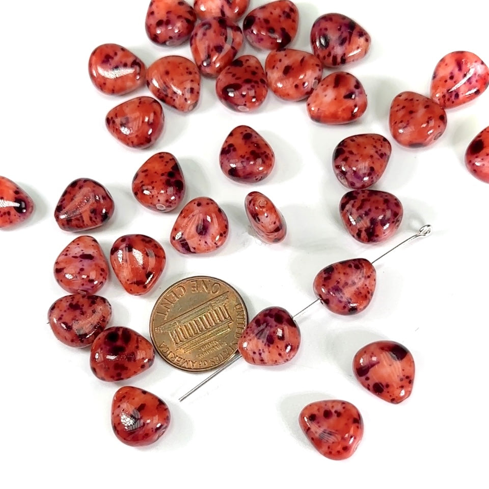 Czech Pressed Druk Fancy Shaped Glass Beads 12x10mm Red Spec Lacquered 30pcs CL688