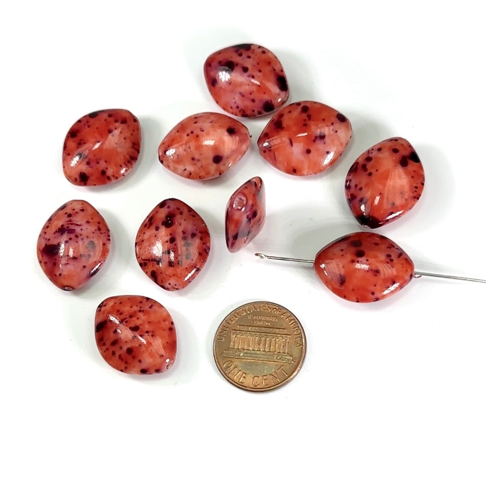 Czech Pressed Druk Smooth Fancy Shaped Glass Beads 20x16mm Red Spec Lacquered  10pcs CL689
