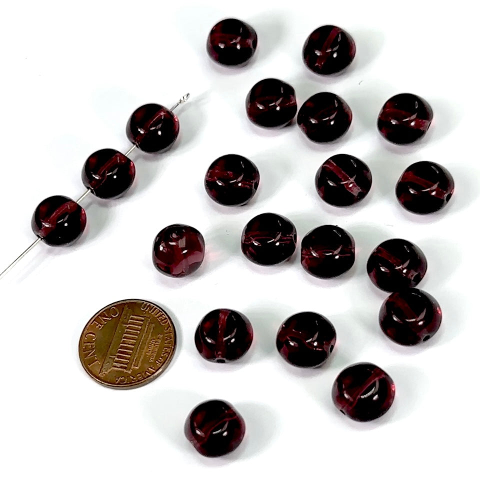 Czech Pressed Druk Flattened Round Glass Beads Amethyst Purple 10x8mm 20pcs CL736