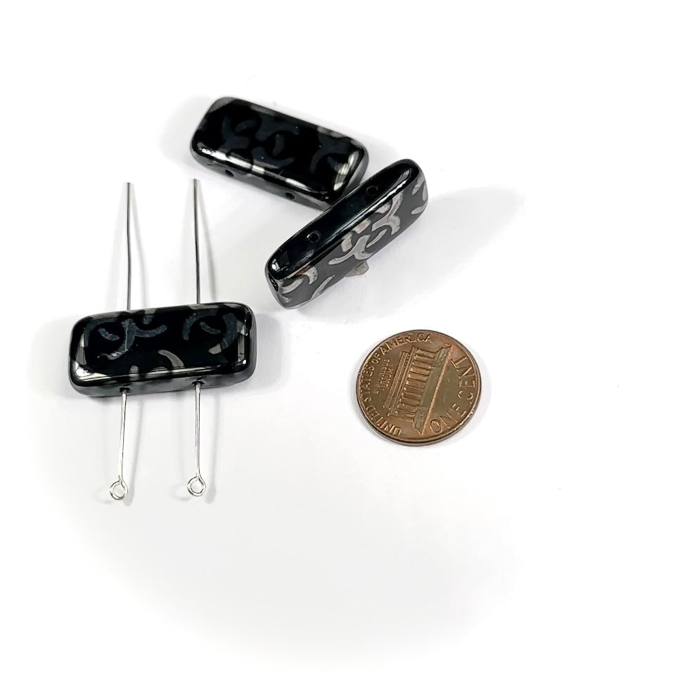 Czech Glass Druk Smooth 2-hole Rectangle Beads in size 30x14mm