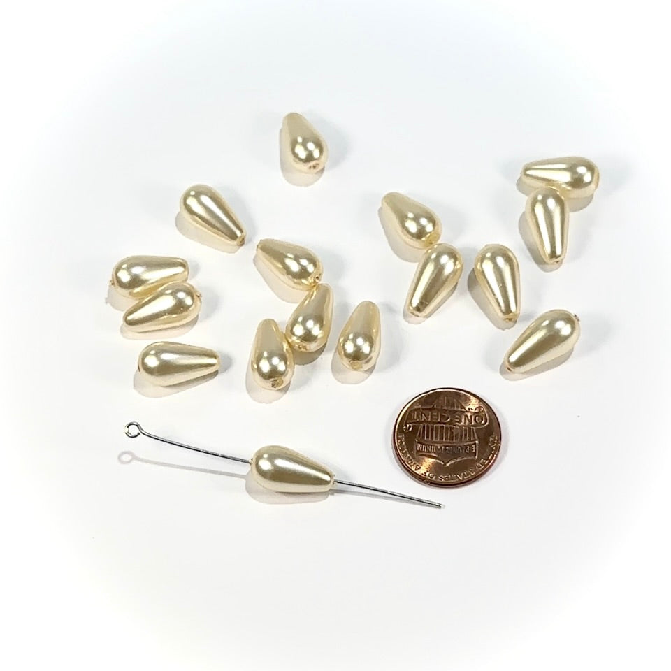 Czech Pear Shaped Glass Pearls 15x8mm Cream Pearl color 16 pieces CL969